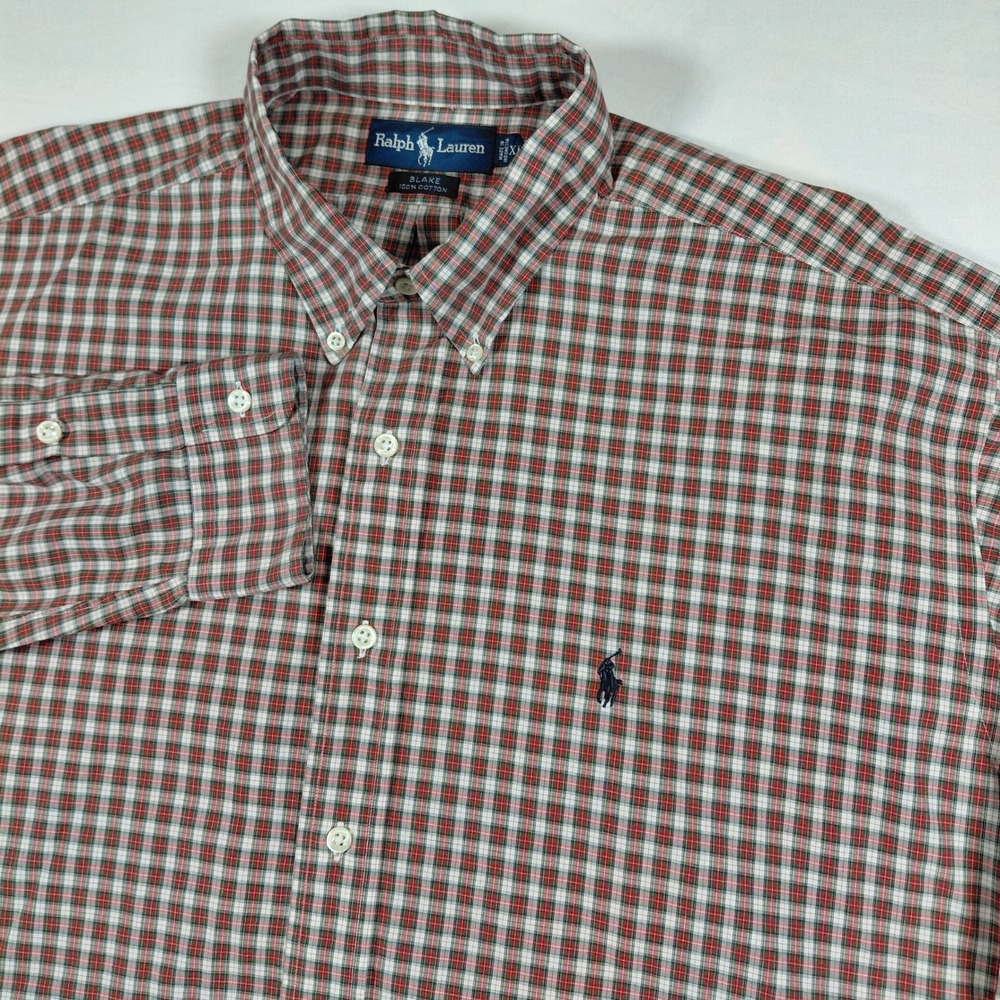 Ralph Lauren Blake Cotton L/S Oxford Check‎ Plaid Button Down Shirt Mens XL Pony